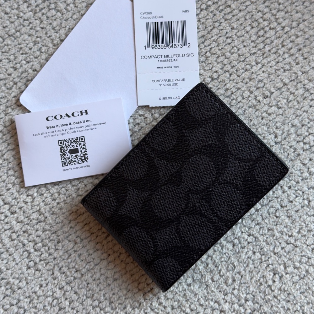 Coach Signature Compact Wallet Black